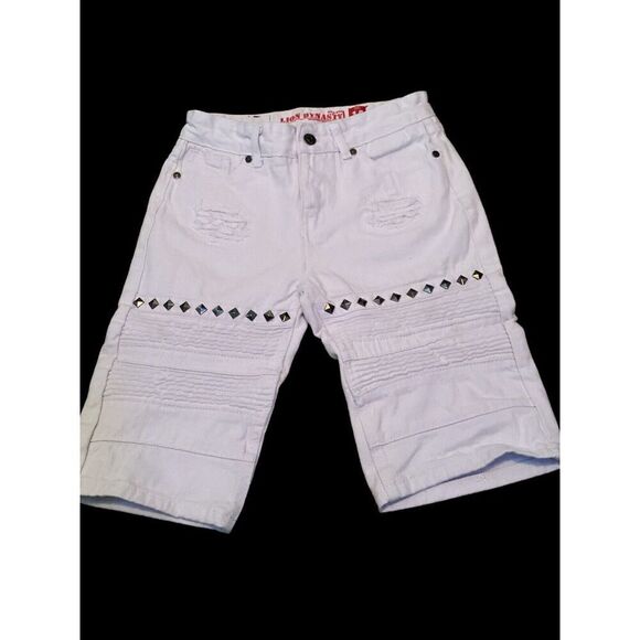 Lion Dynasty White Denim Jean Shorts Studded Size 14 - Picture 1 of 6